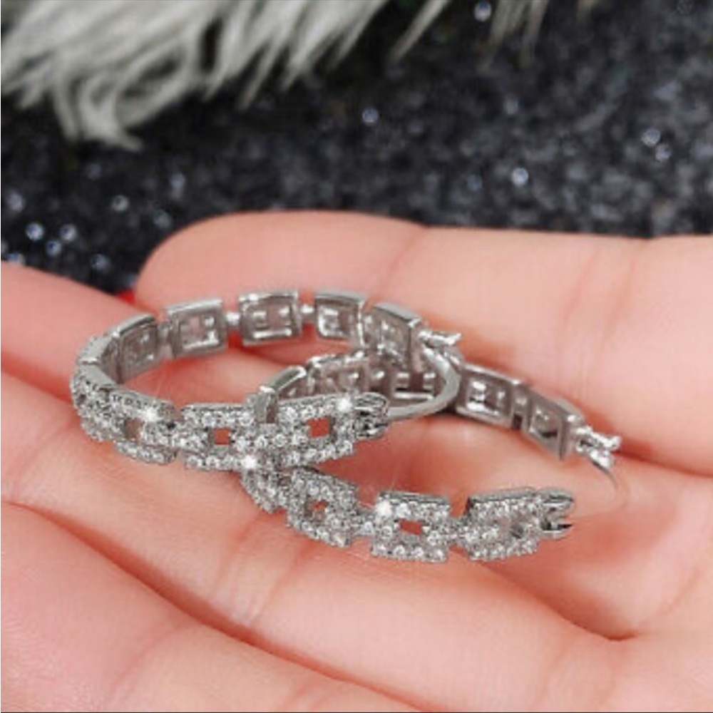 New Luxury Sterling silver diamond hoop earrings - Picture 4 of 6
